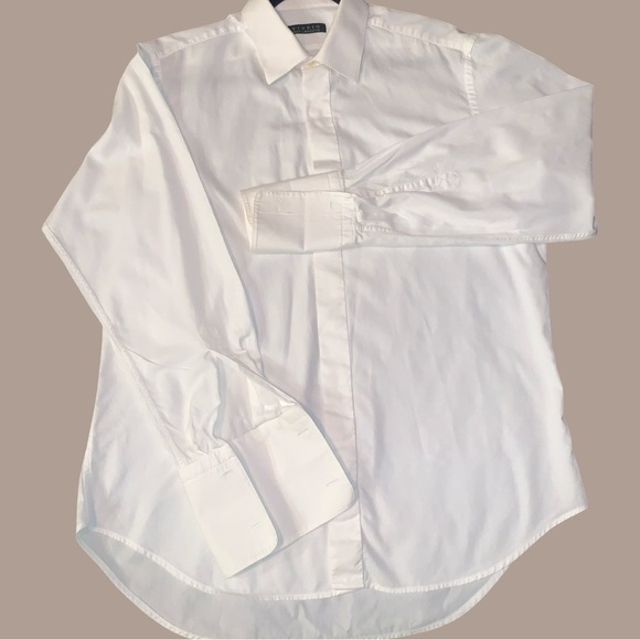 Guy Laroche Studio men’s White Cotton Sleeve Button Down Dress Shirt Size 17/43